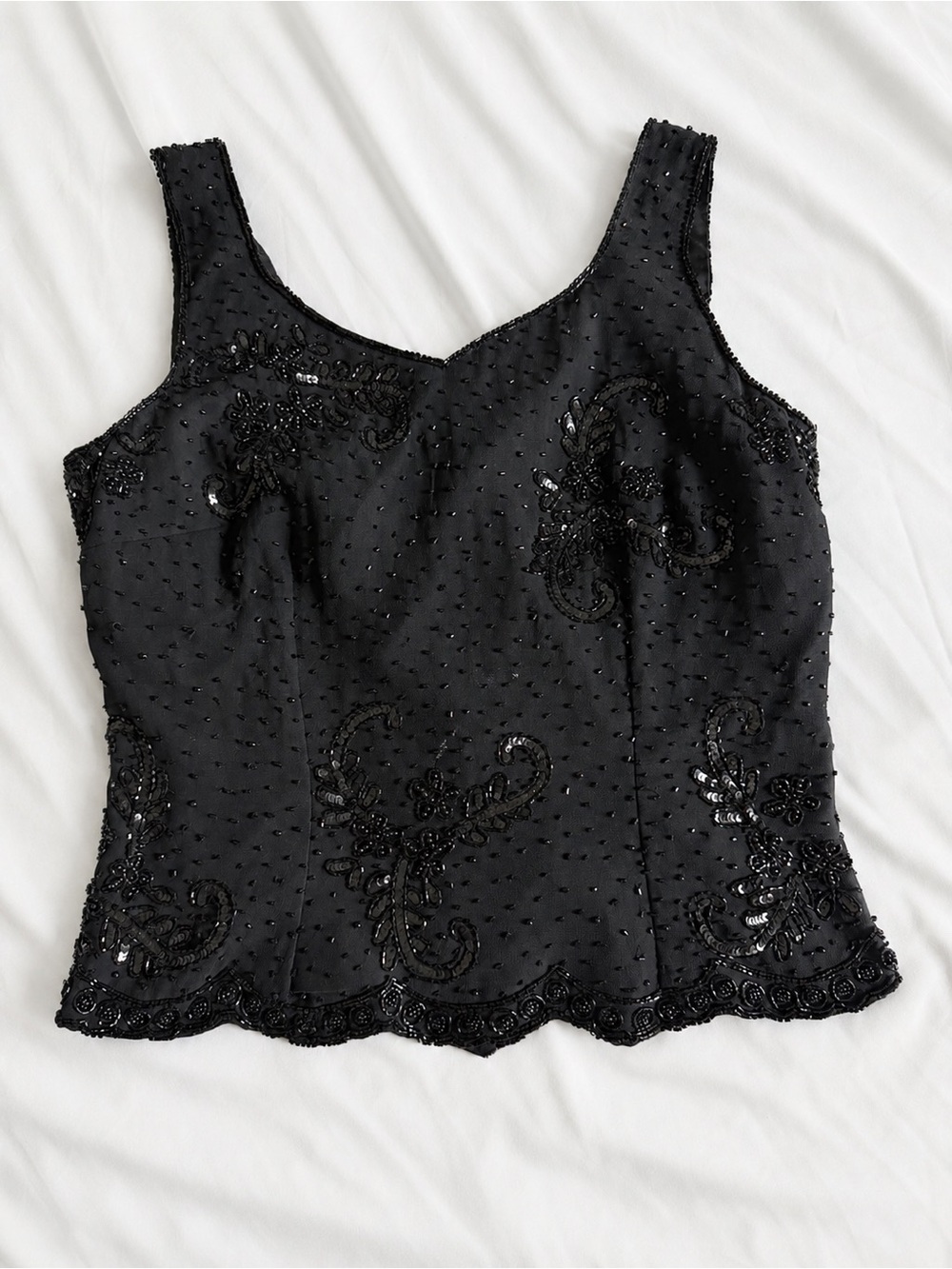 JKARA New York Black Beaded Sequin Evening Top Size Small
